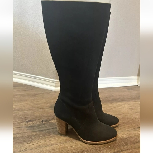 Ecco Shoes - ECCO Boots Tall Black Suede Leather Nappa Wood Block Heel Zip Up Womens Size 11